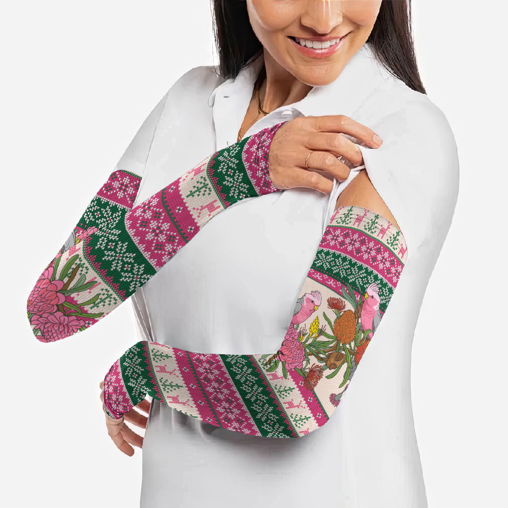 Aussie Galah Christmas Arm Sleeves Festive Knitted Pattern Inspired