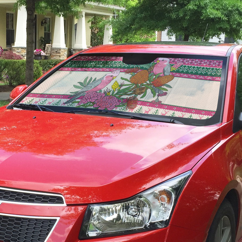 Aussie Galah Christmas Auto Sun Shade Festive Knitted Pattern Inspired