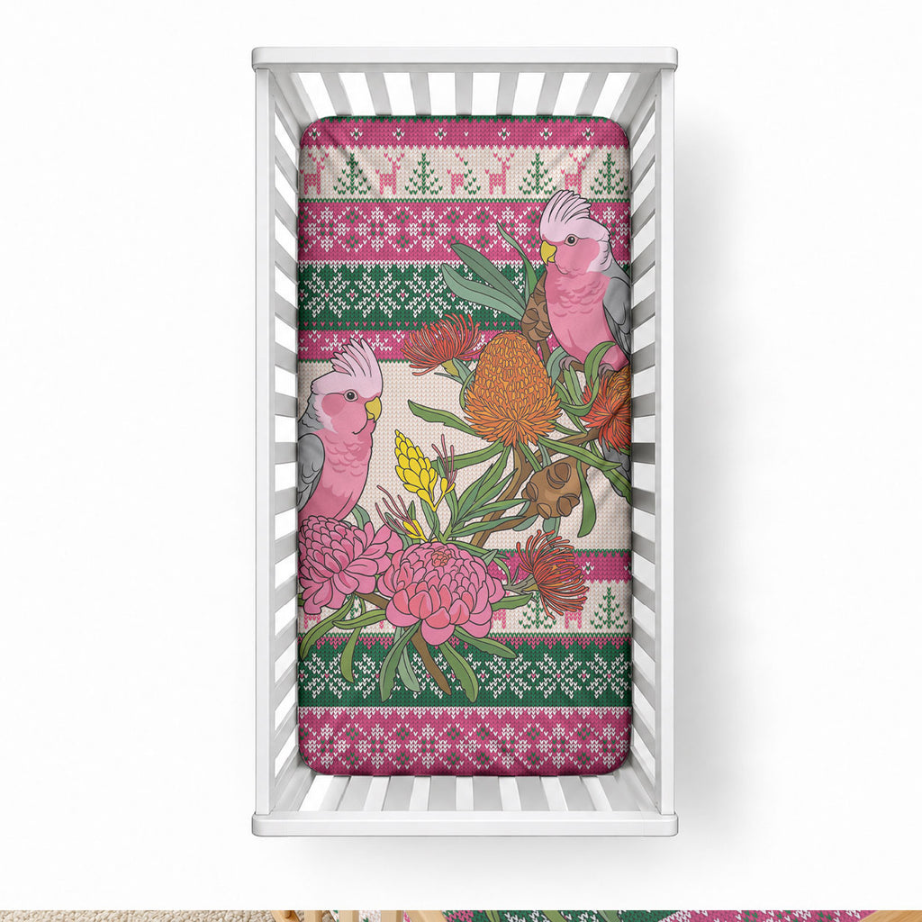 Aussie Galah Christmas Baby Bed Cover Festive Knitted Pattern Inspired