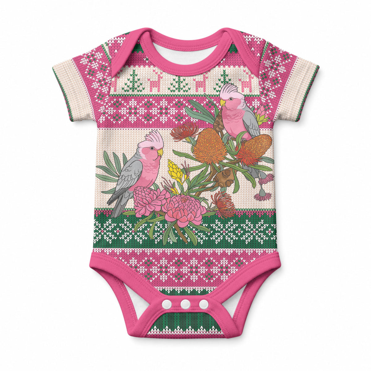 Aussie Galah Christmas Baby Onesie Festive Knitted Pattern Inspired