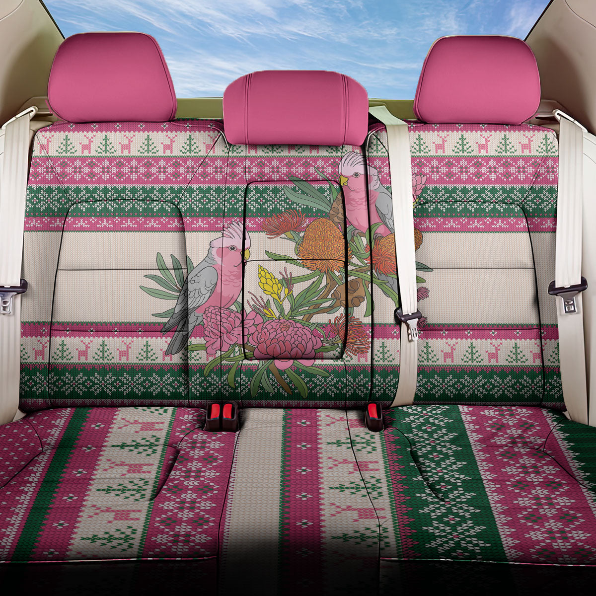 Aussie Galah Christmas Back Car Seat Cover Festive Knitted Pattern Inspired