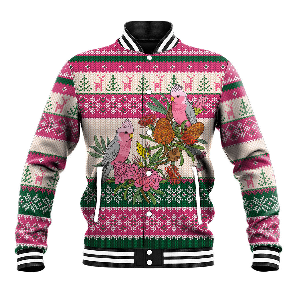Aussie Galah Christmas Baseball Jacket Festive Knitted Pattern Inspired