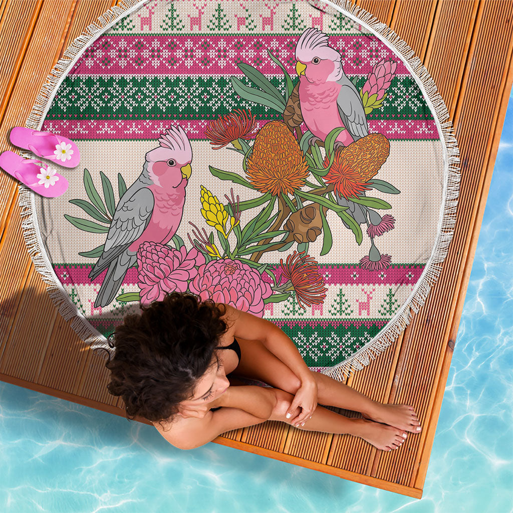 Aussie Galah Christmas Beach Blanket Festive Knitted Pattern Inspired