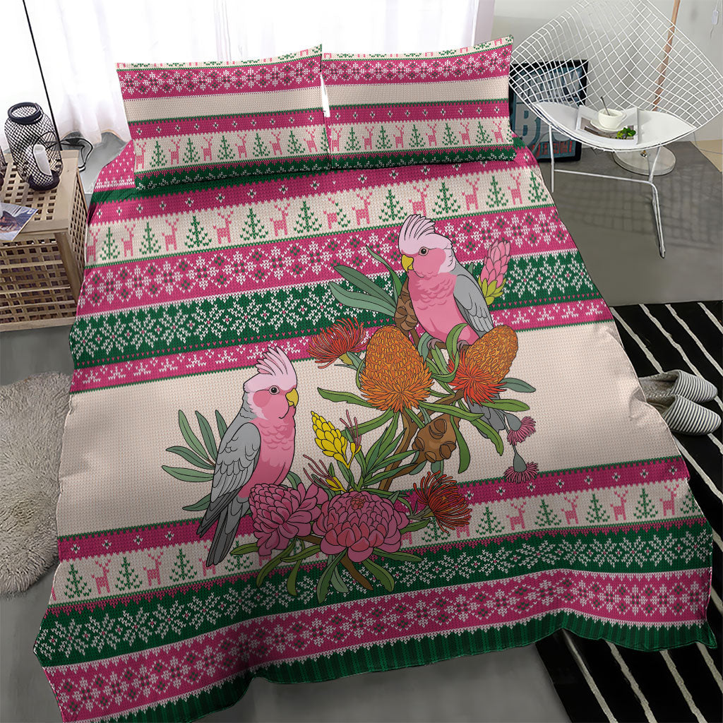 Aussie Galah Christmas Bedding Set Festive Knitted Pattern Inspired