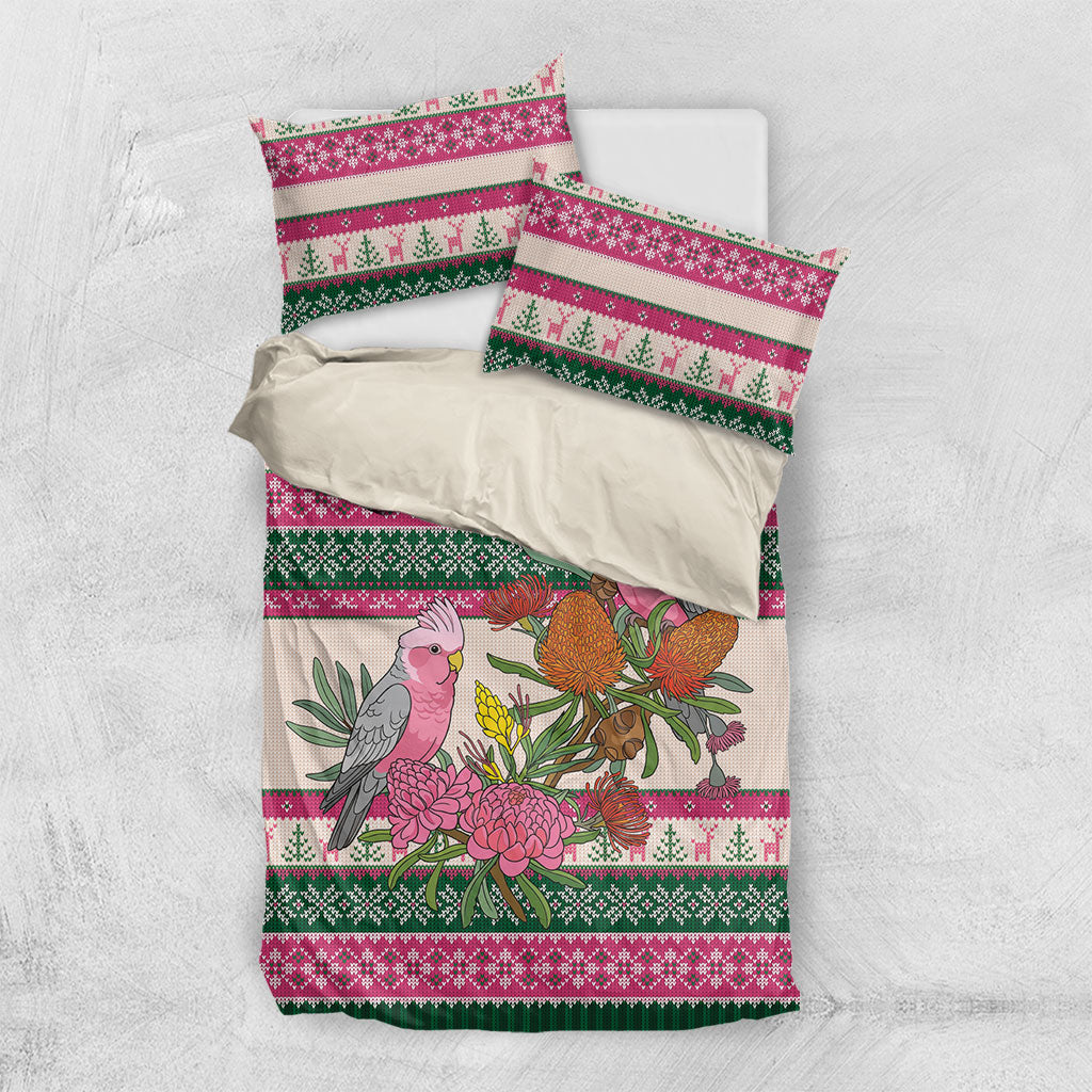 Aussie Galah Christmas Bedding Set Festive Knitted Pattern Inspired