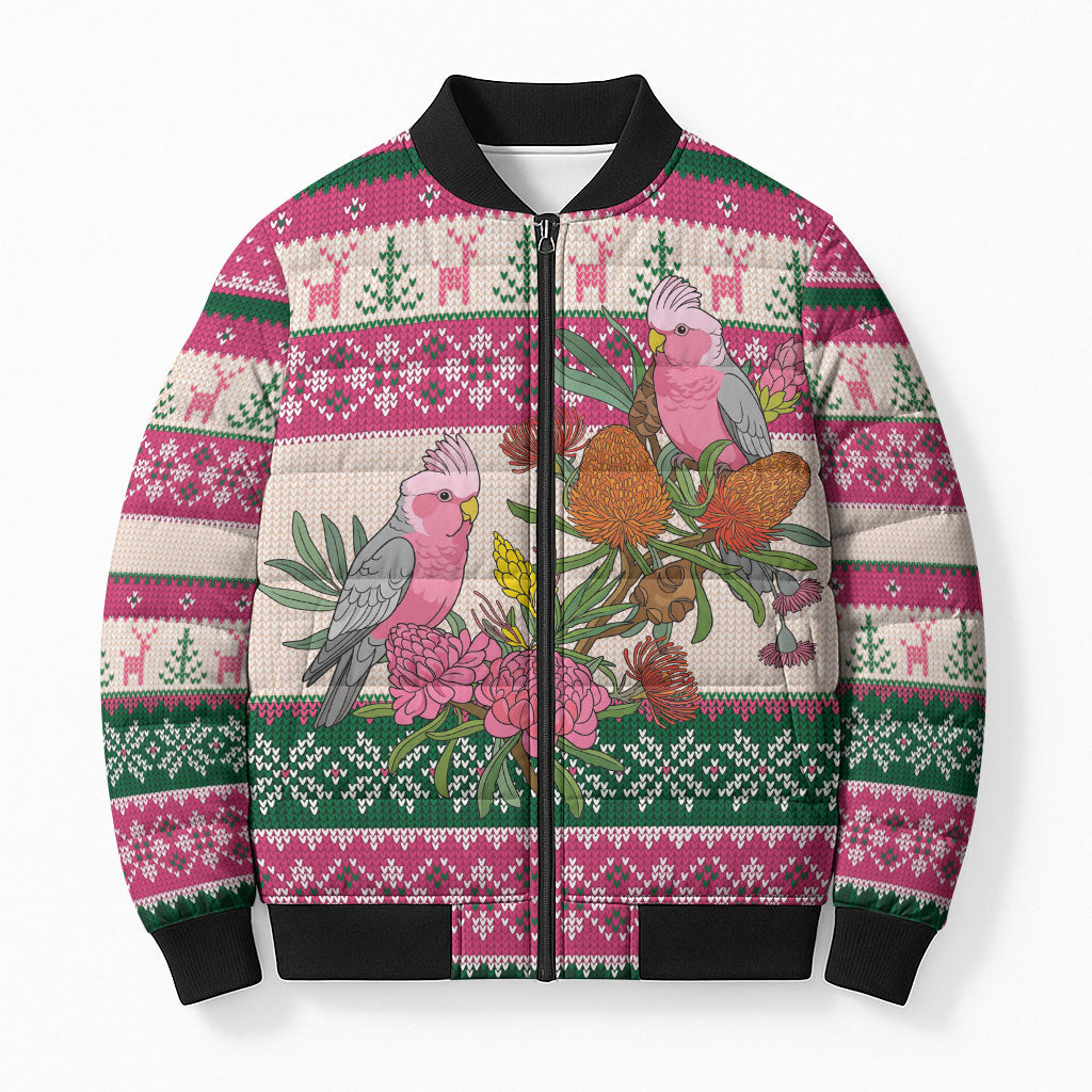 Aussie Galah Christmas Bomber Puffer Jacket Festive Knitted Pattern Inspired