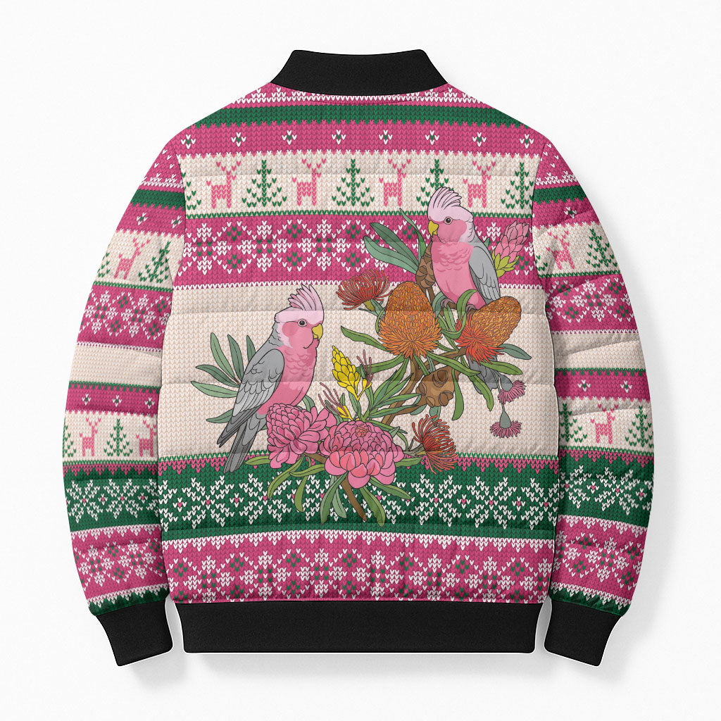 Aussie Galah Christmas Bomber Puffer Jacket Festive Knitted Pattern Inspired