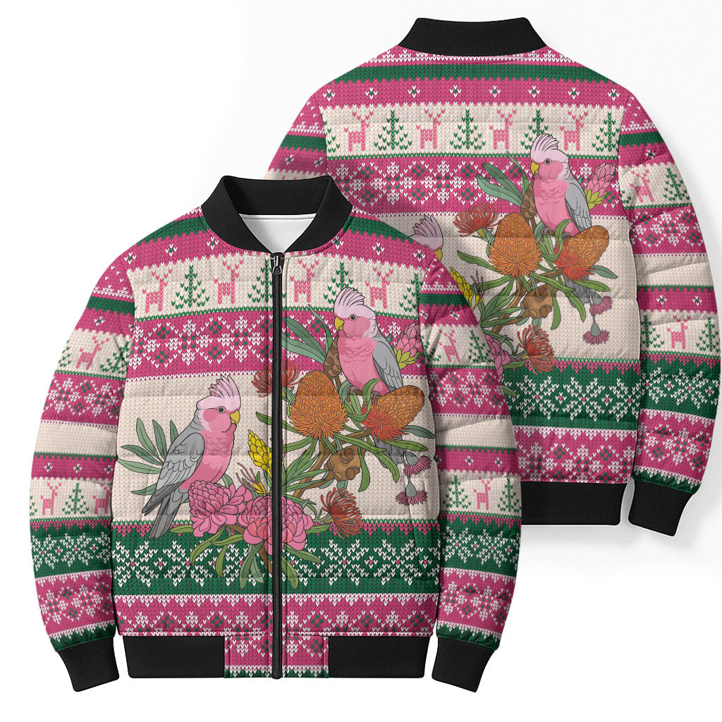 Aussie Galah Christmas Bomber Puffer Jacket Festive Knitted Pattern Inspired
