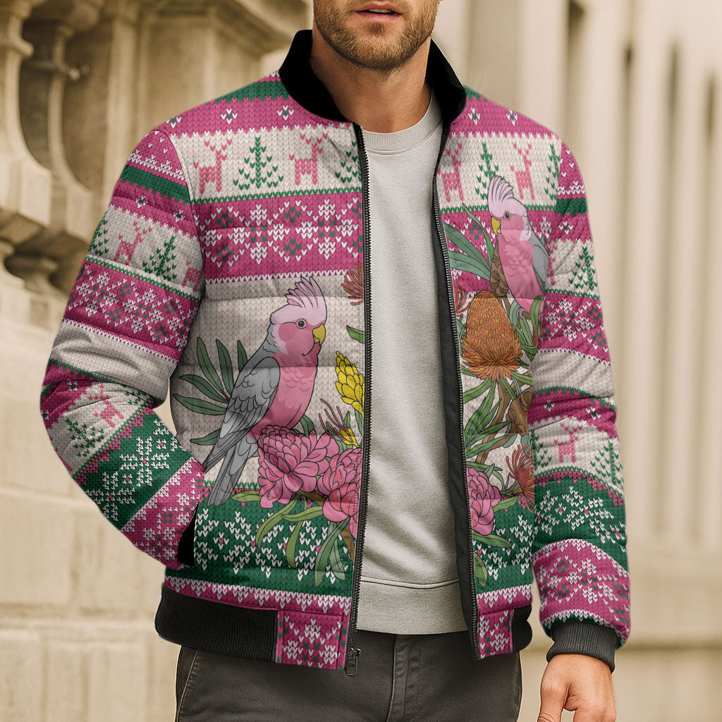 Aussie Galah Christmas Bomber Puffer Jacket Festive Knitted Pattern Inspired