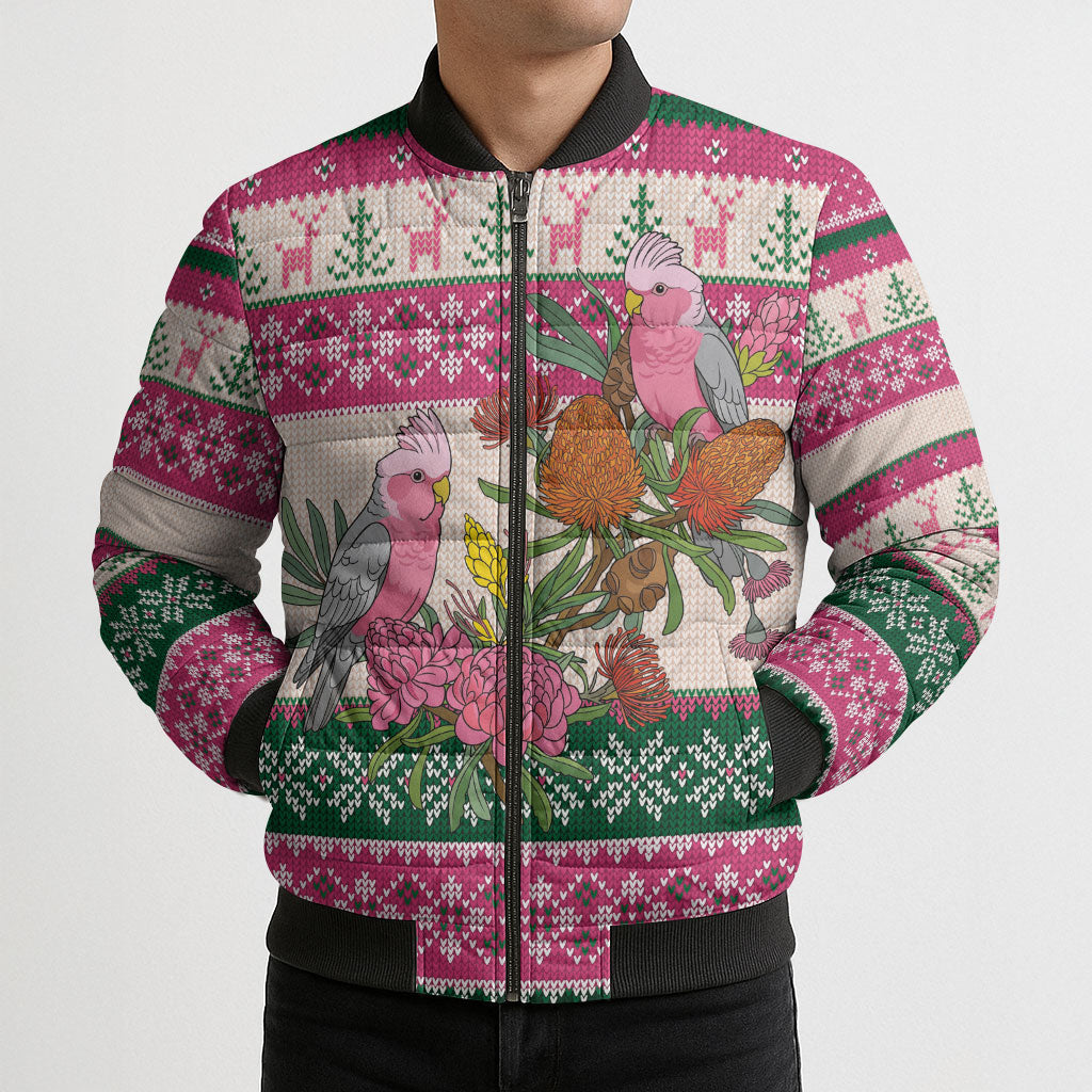 Aussie Galah Christmas Bomber Puffer Jacket Festive Knitted Pattern Inspired