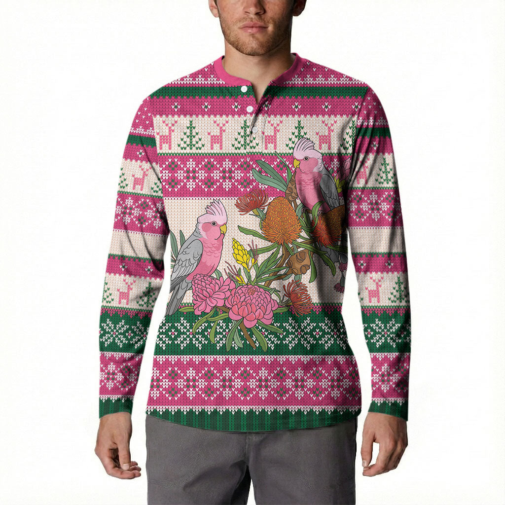 Aussie Galah Christmas Button Sweatshirt Festive Knitted Pattern Inspired