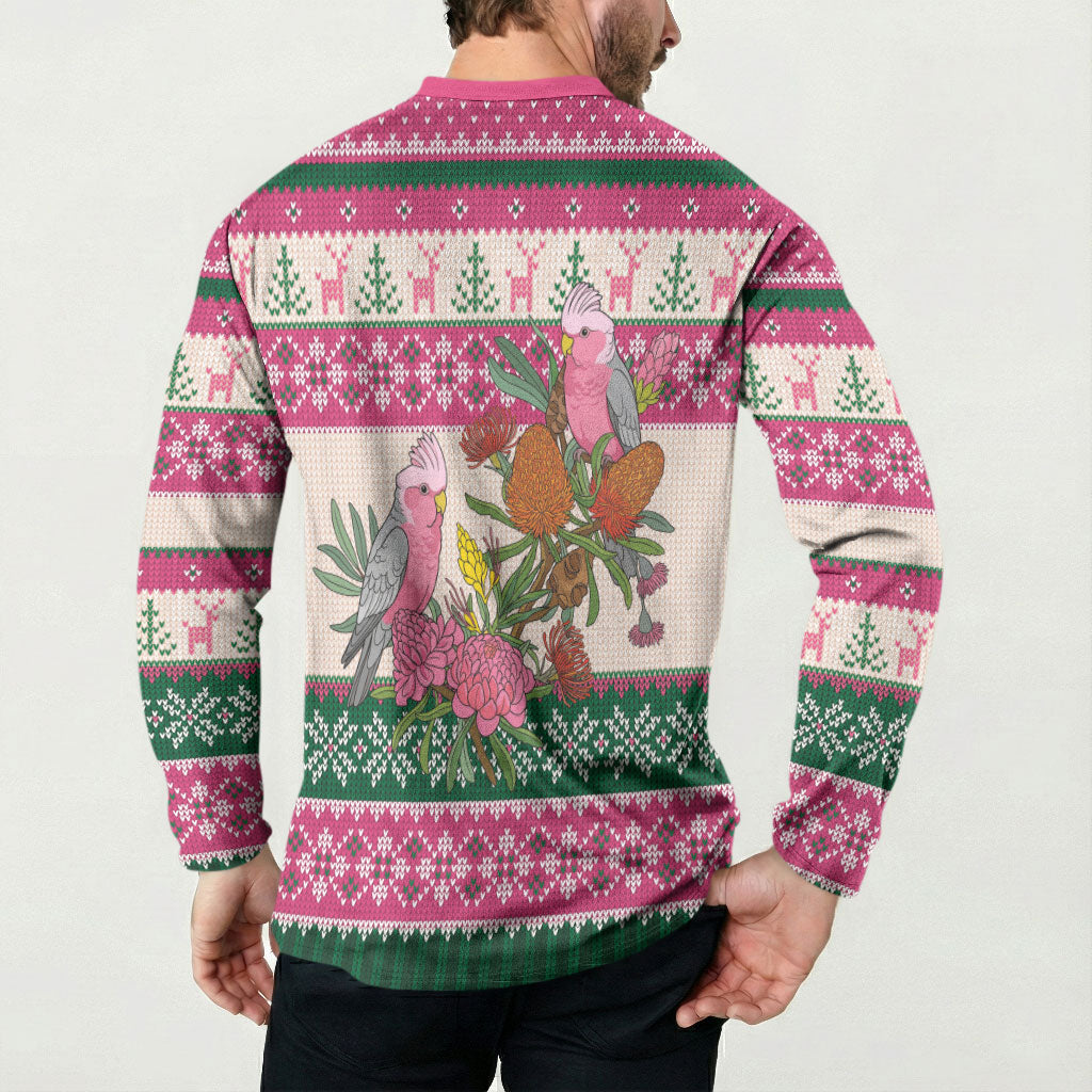 Aussie Galah Christmas Button Sweatshirt Festive Knitted Pattern Inspired