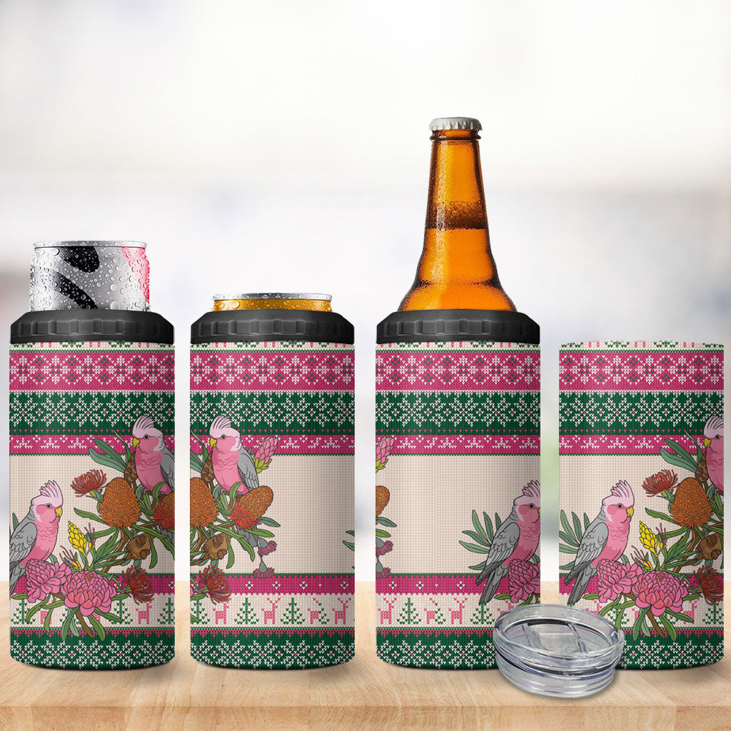 Aussie Galah Christmas 4 in 1 Can Cooler Tumbler Festive Knitted Pattern Inspired