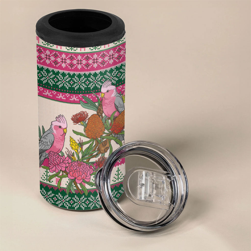 Aussie Galah Christmas 4 in 1 Can Cooler Tumbler Festive Knitted Pattern Inspired