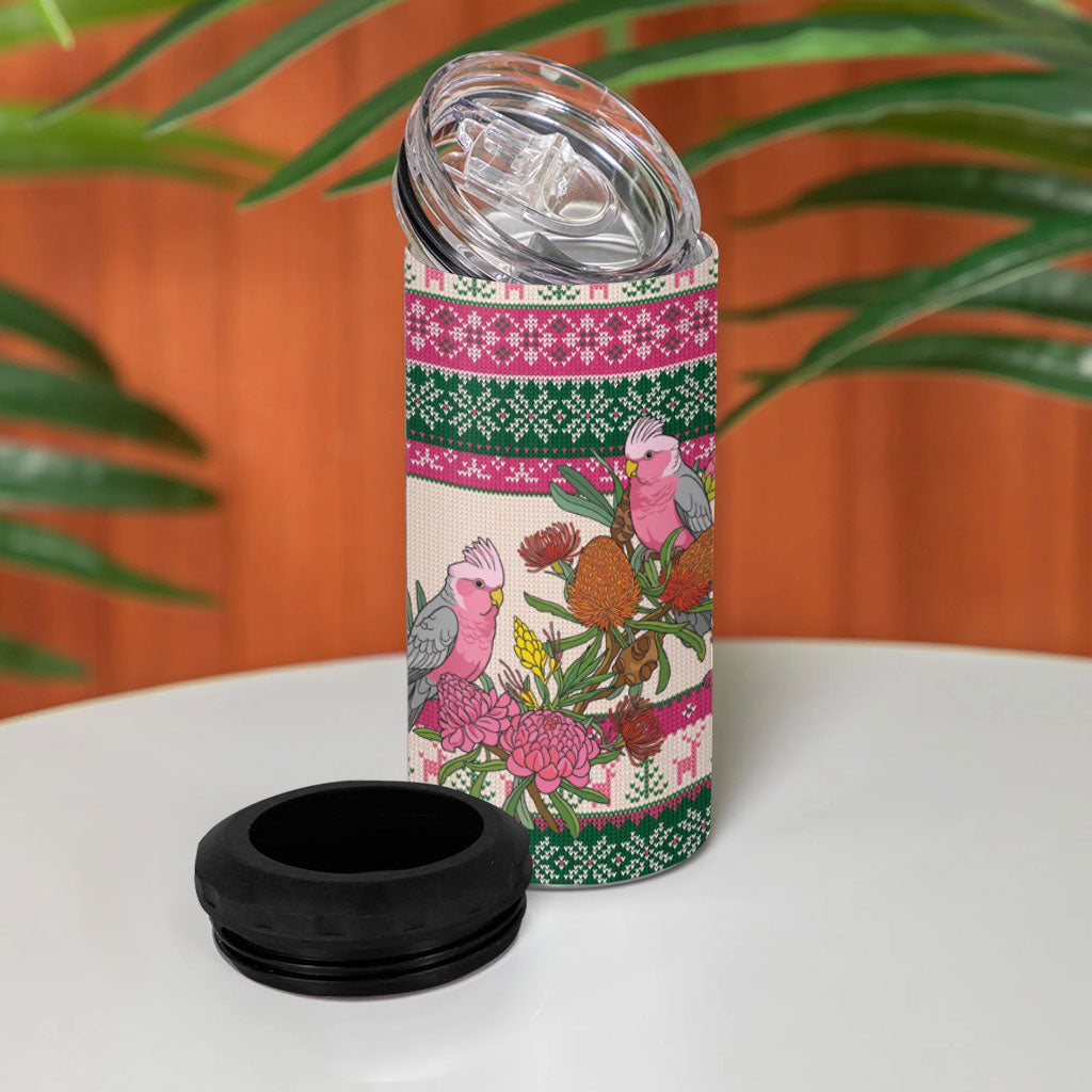Aussie Galah Christmas 4 in 1 Can Cooler Tumbler Festive Knitted Pattern Inspired