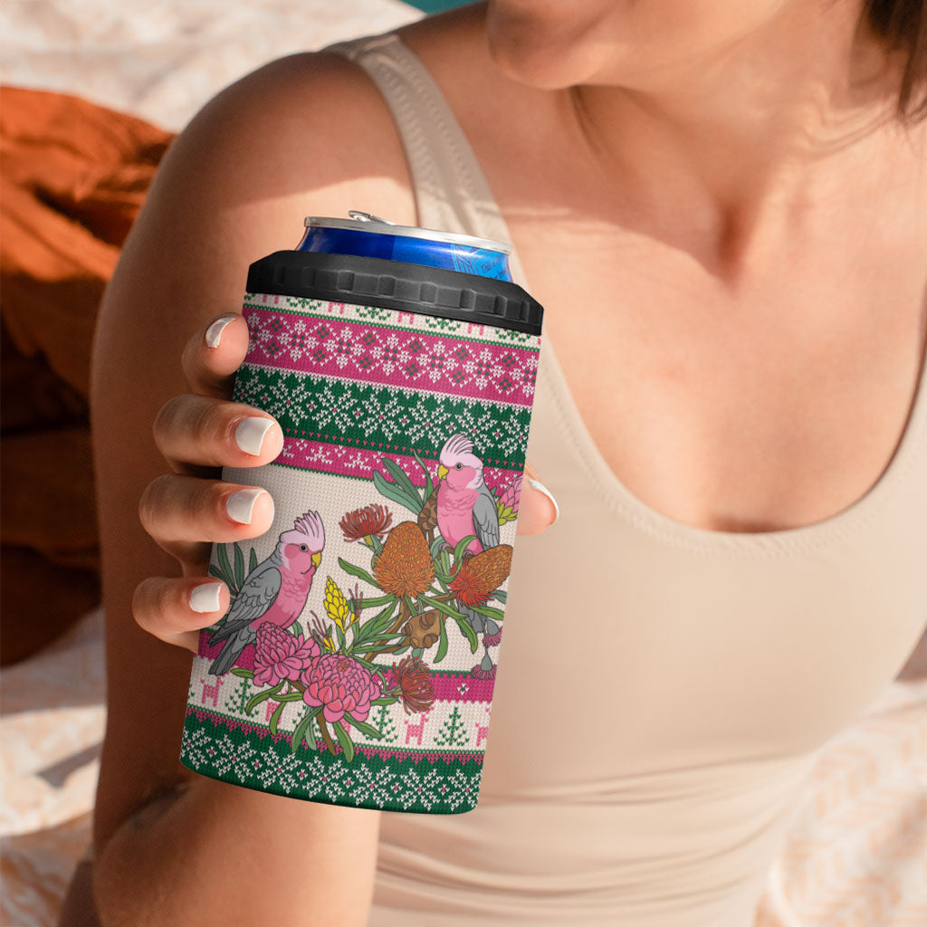 Aussie Galah Christmas 4 in 1 Can Cooler Tumbler Festive Knitted Pattern Inspired
