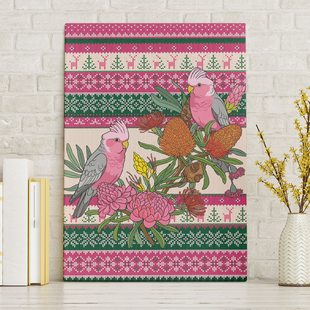 Aussie Galah Christmas Canvas Wall Art Festive Knitted Pattern Inspired