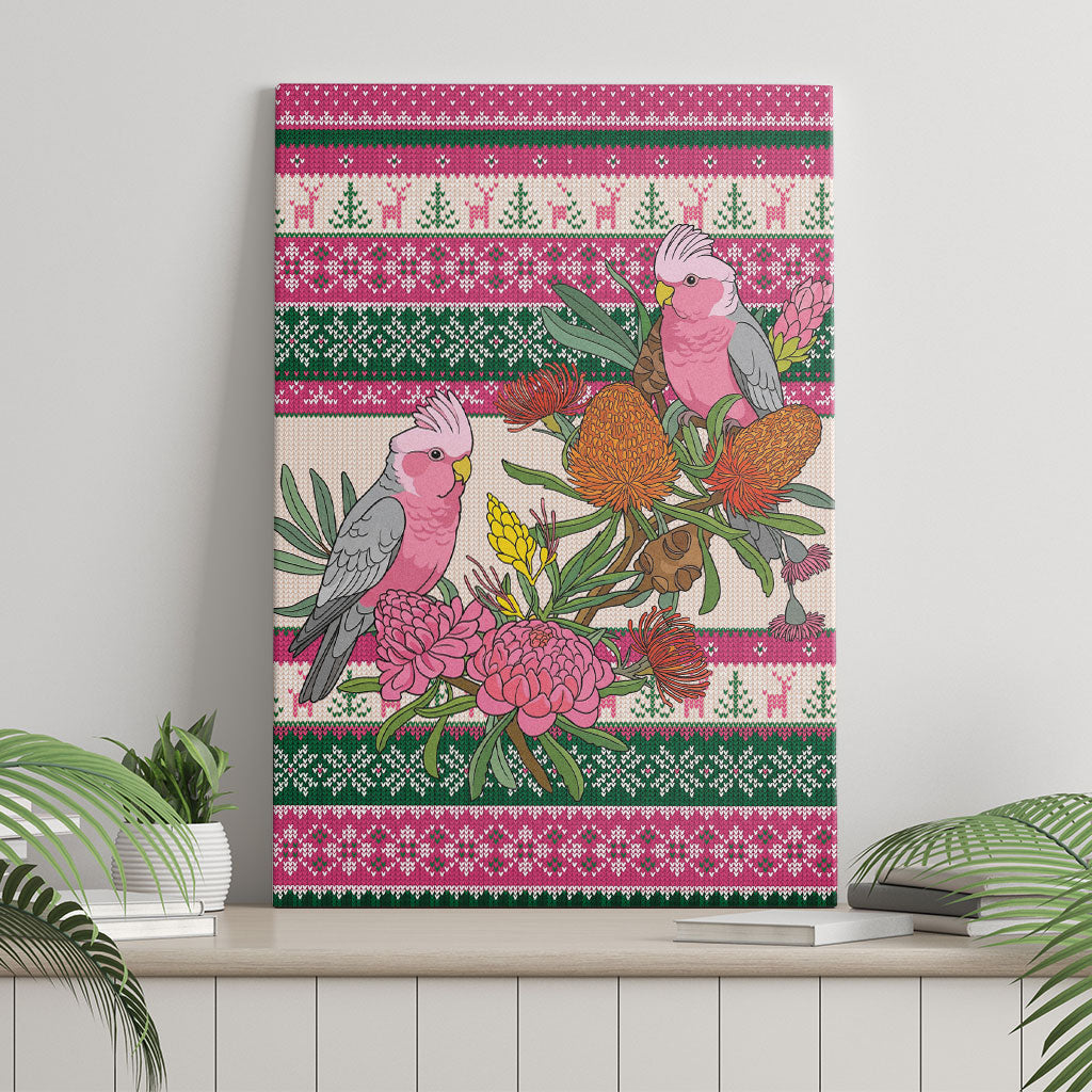 Aussie Galah Christmas Canvas Wall Art Festive Knitted Pattern Inspired