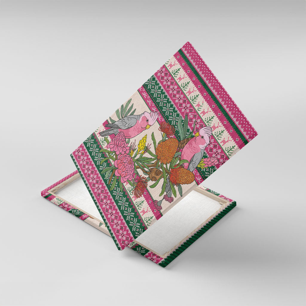 Aussie Galah Christmas Canvas Wall Art Festive Knitted Pattern Inspired