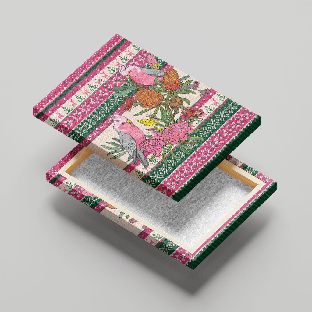 Aussie Galah Christmas Canvas Wall Art Festive Knitted Pattern Inspired