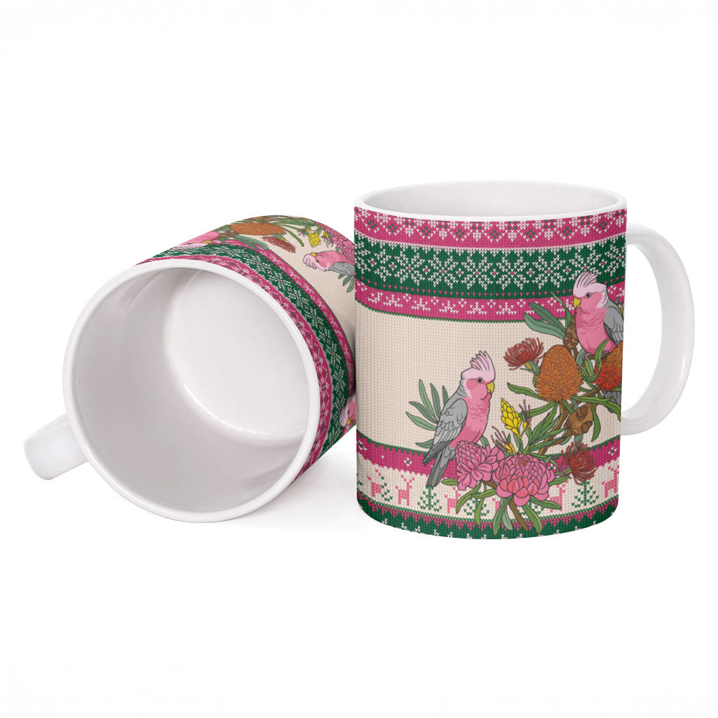 Aussie Galah Christmas Ceramic Mug Festive Knitted Pattern Inspired