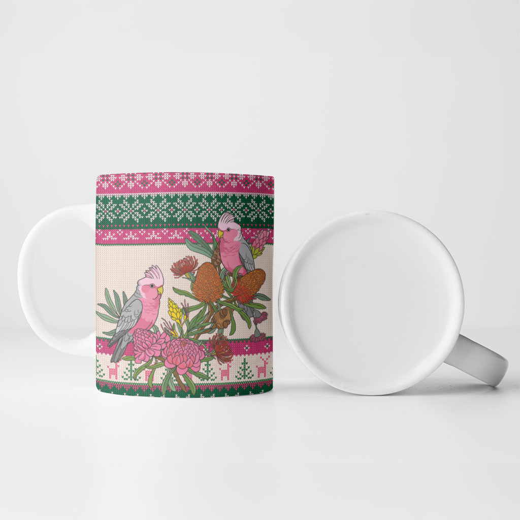 Aussie Galah Christmas Ceramic Mug Festive Knitted Pattern Inspired