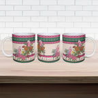 Aussie Galah Christmas Ceramic Mug Festive Knitted Pattern Inspired