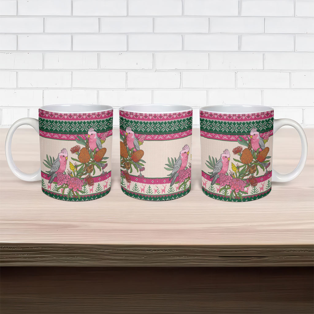 Aussie Galah Christmas Ceramic Mug Festive Knitted Pattern Inspired