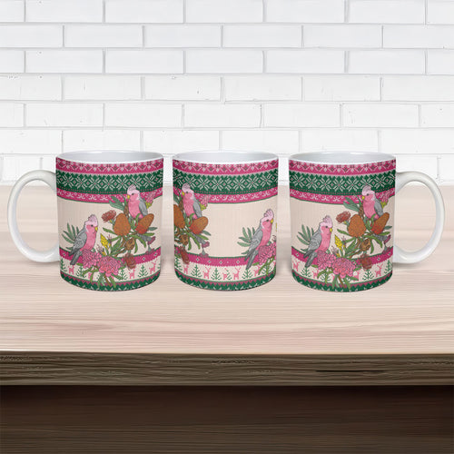Aussie Galah Christmas Ceramic Mug Festive Knitted Pattern Inspired