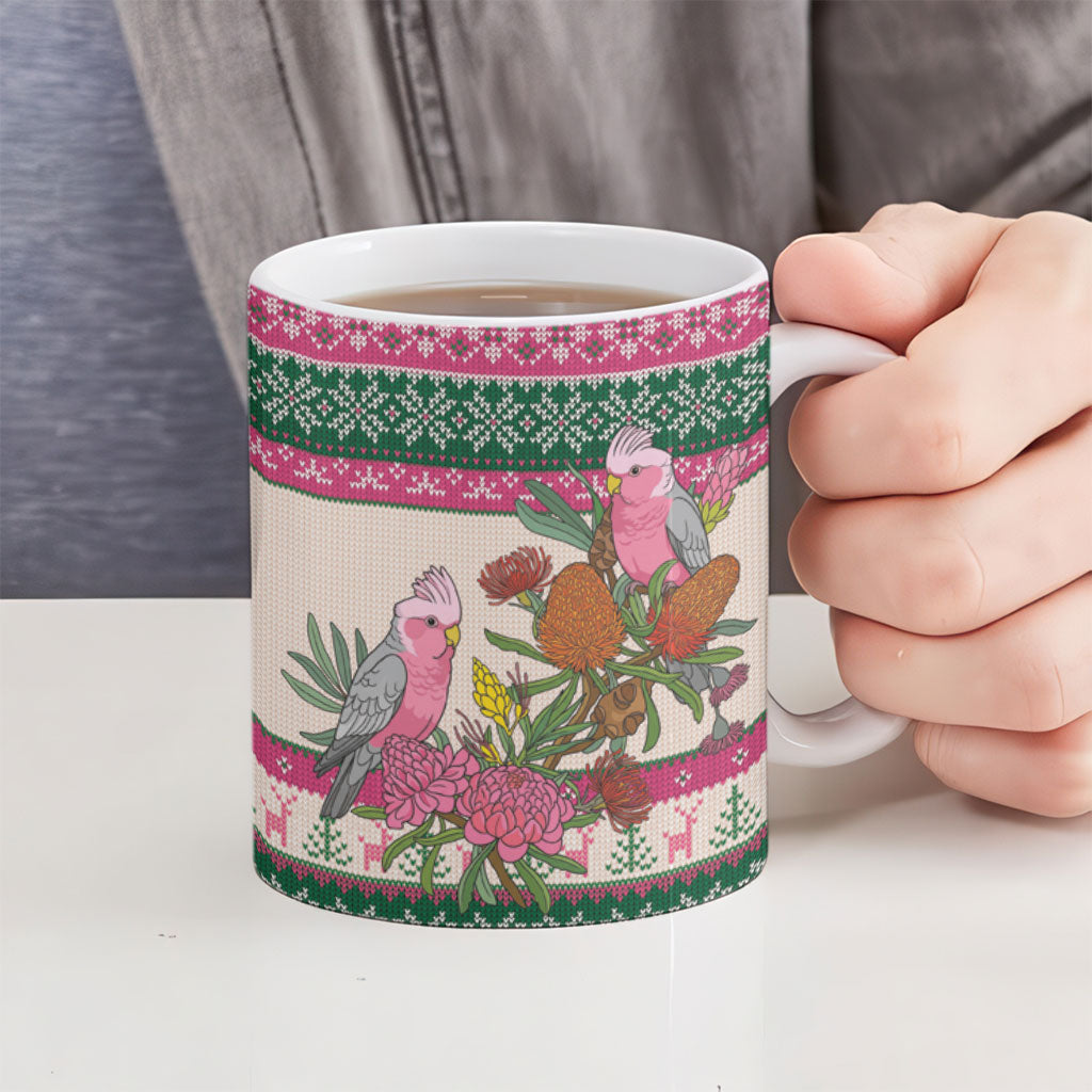 Aussie Galah Christmas Ceramic Mug Festive Knitted Pattern Inspired