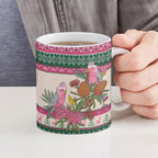 Aussie Galah Christmas Ceramic Mug Festive Knitted Pattern Inspired