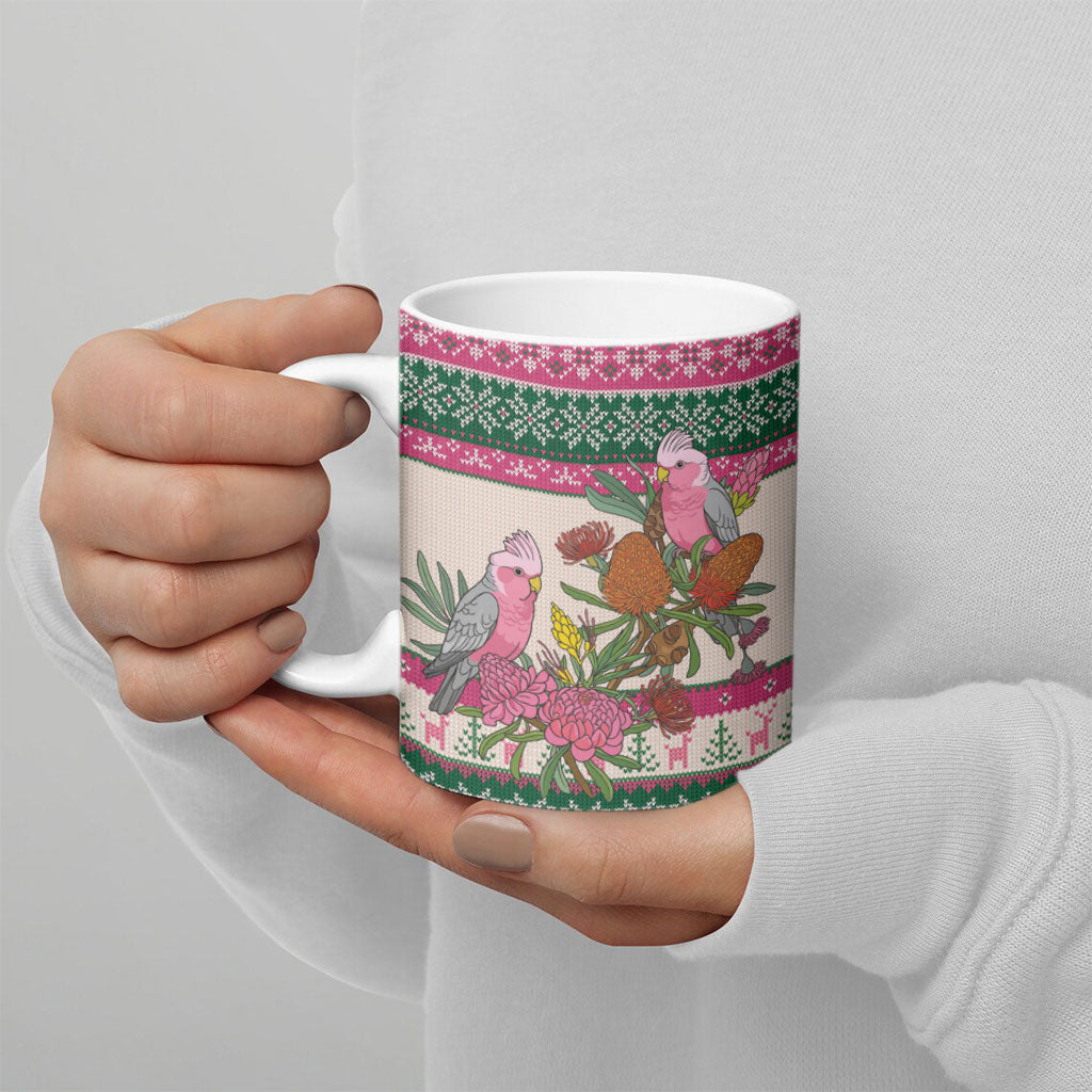 Aussie Galah Christmas Ceramic Mug Festive Knitted Pattern Inspired