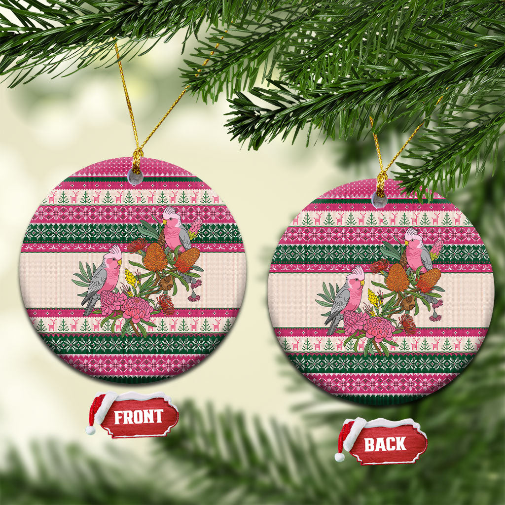 Aussie Galah Christmas Ceramic Ornament Festive Knitted Pattern Inspired