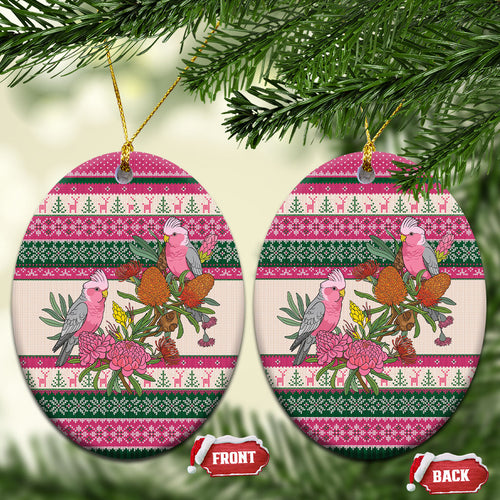 Aussie Galah Christmas Ceramic Ornament Festive Knitted Pattern Inspired