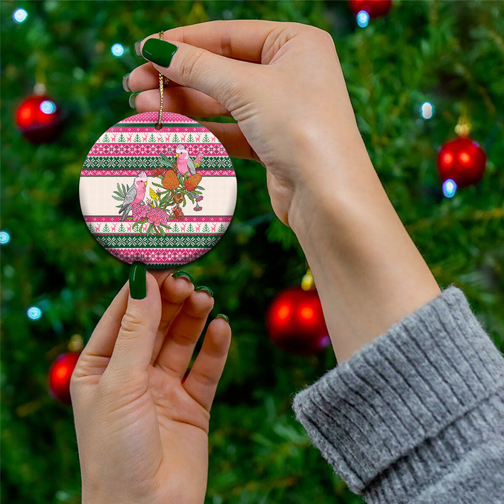 Aussie Galah Christmas Ceramic Ornament Festive Knitted Pattern Inspired