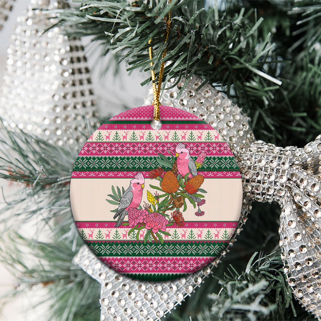 Aussie Galah Christmas Ceramic Ornament Festive Knitted Pattern Inspired