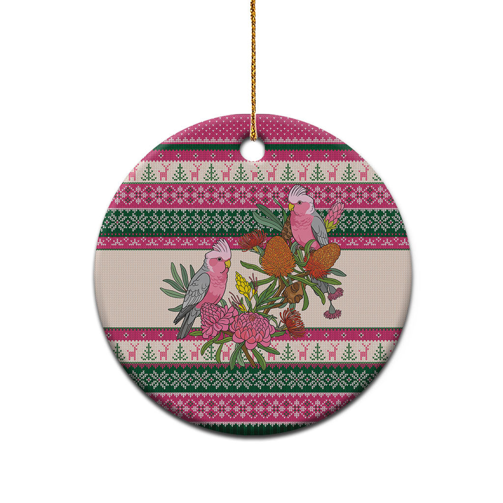 Aussie Galah Christmas Ceramic Ornament Festive Knitted Pattern Inspired