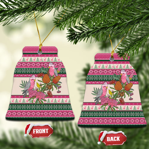 Aussie Galah Christmas Ceramic Ornament Festive Knitted Pattern Inspired
