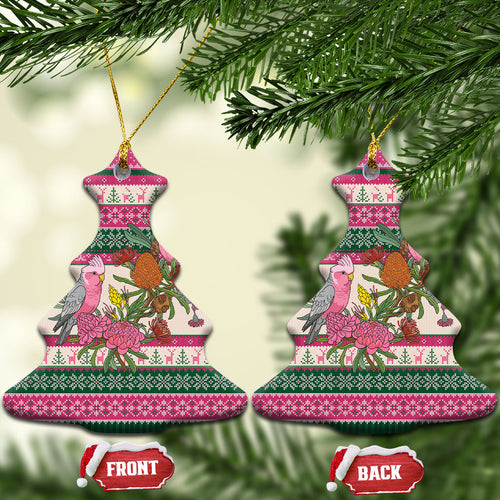 Aussie Galah Christmas Ceramic Ornament Festive Knitted Pattern Inspired