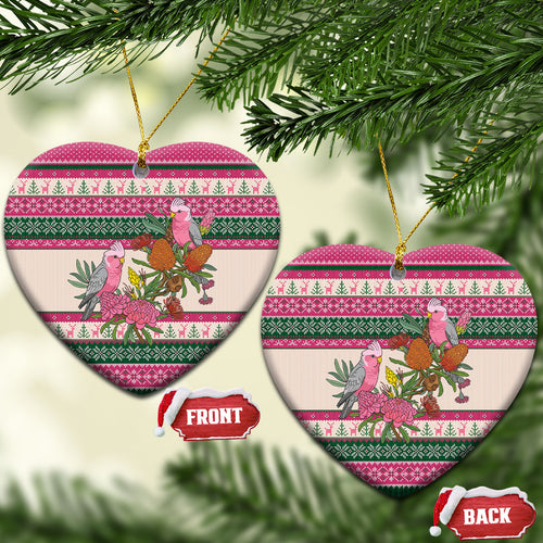 Aussie Galah Christmas Ceramic Ornament Festive Knitted Pattern Inspired