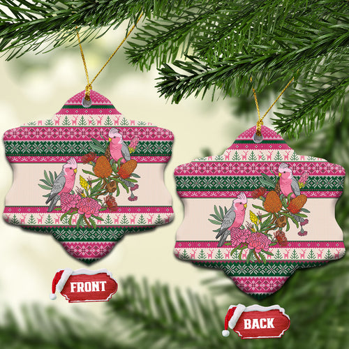Aussie Galah Christmas Ceramic Ornament Festive Knitted Pattern Inspired