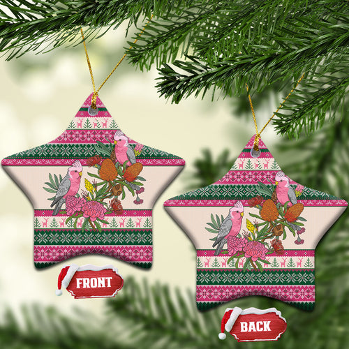 Aussie Galah Christmas Ceramic Ornament Festive Knitted Pattern Inspired