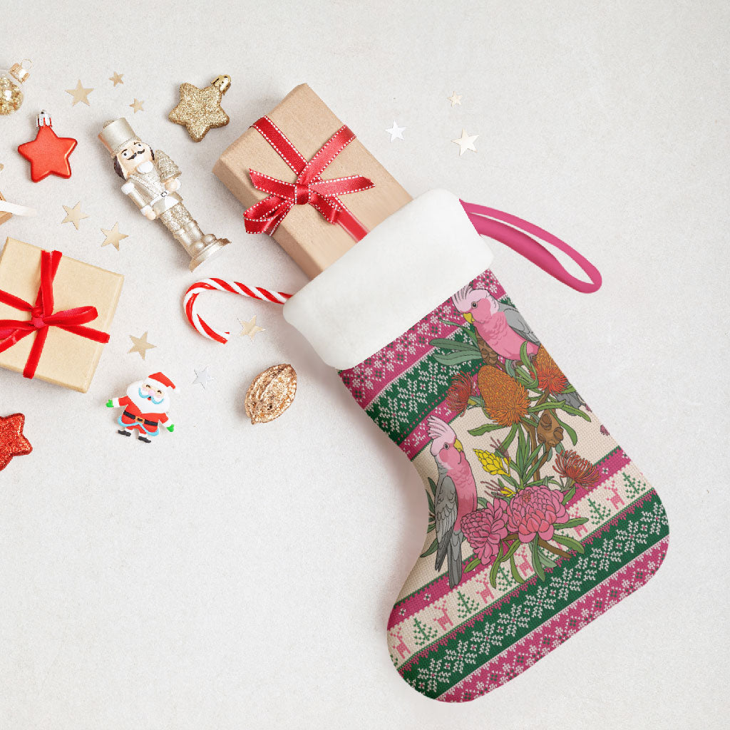 Aussie Galah Christmas Stocking Festive Knitted Pattern Inspired