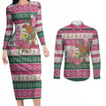 Aussie Galah Christmas Couples Matching Long Sleeve Bodycon Dress and Long Sleeve Button Shirt Festive Knitted Pattern Inspired