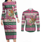 Aussie Galah Christmas Couples Matching Long Sleeve Bodycon Dress and Long Sleeve Button Shirt Festive Knitted Pattern Inspired