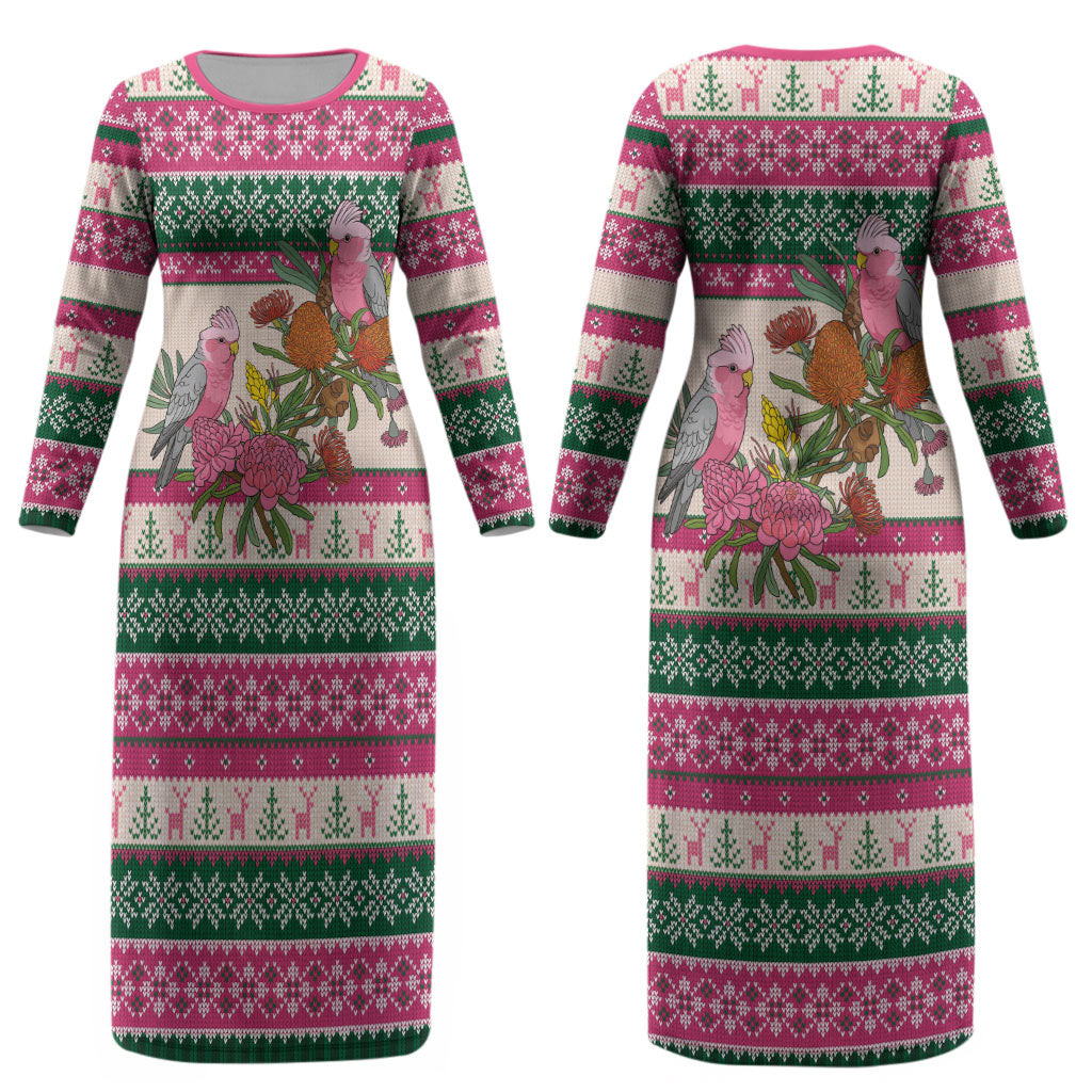 Aussie Galah Christmas Couples Matching Long Sleeve Bodycon Dress and Long Sleeve Button Shirt Festive Knitted Pattern Inspired