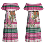 Aussie Galah Christmas Couples Matching Off Shoulder Maxi Dress and Hawaiian Shirt Festive Knitted Pattern Inspired