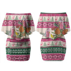 Aussie Galah Christmas Couples Matching Off Shoulder Short Dress and Hawaiian Shirt Festive Knitted Pattern Inspired