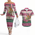 Aussie Galah Christmas Couples Matching Off The Shoulder Long Sleeve Dress and Hawaiian Shirt Festive Knitted Pattern Inspired