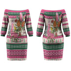 Aussie Galah Christmas Couples Matching Off The Shoulder Long Sleeve Dress and Long Sleeve Button Shirt Festive Knitted Pattern Inspired